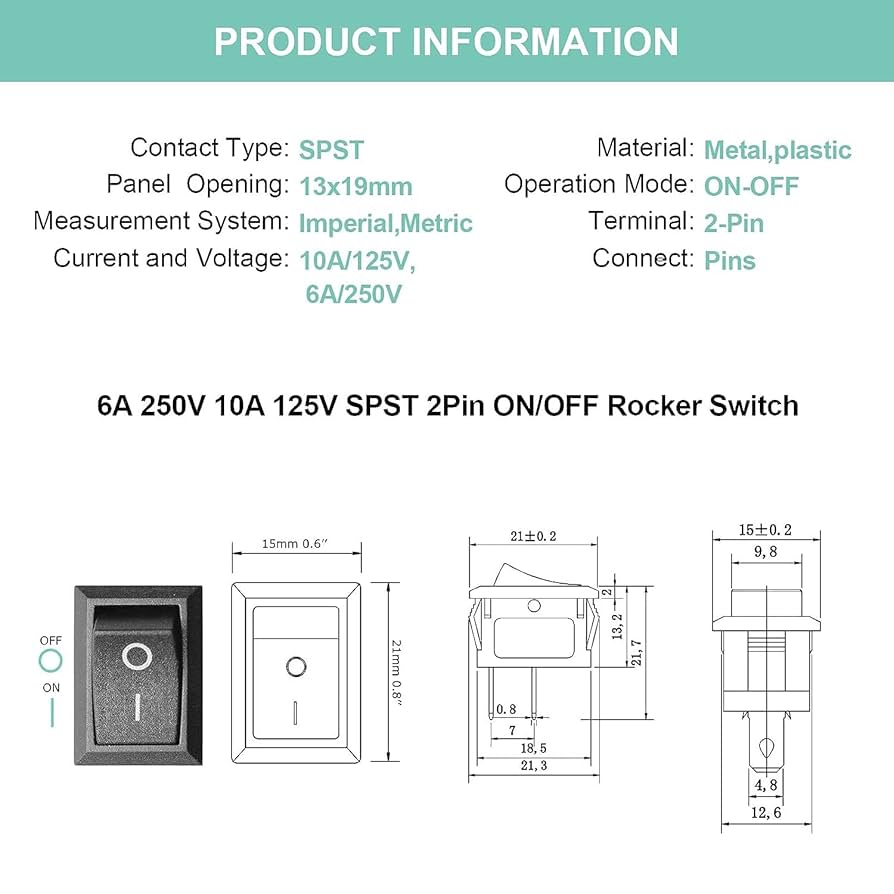 Yoiilnz 10Pcs KCD1 6A250V 10A125V On/Off Boat Rocker Switch